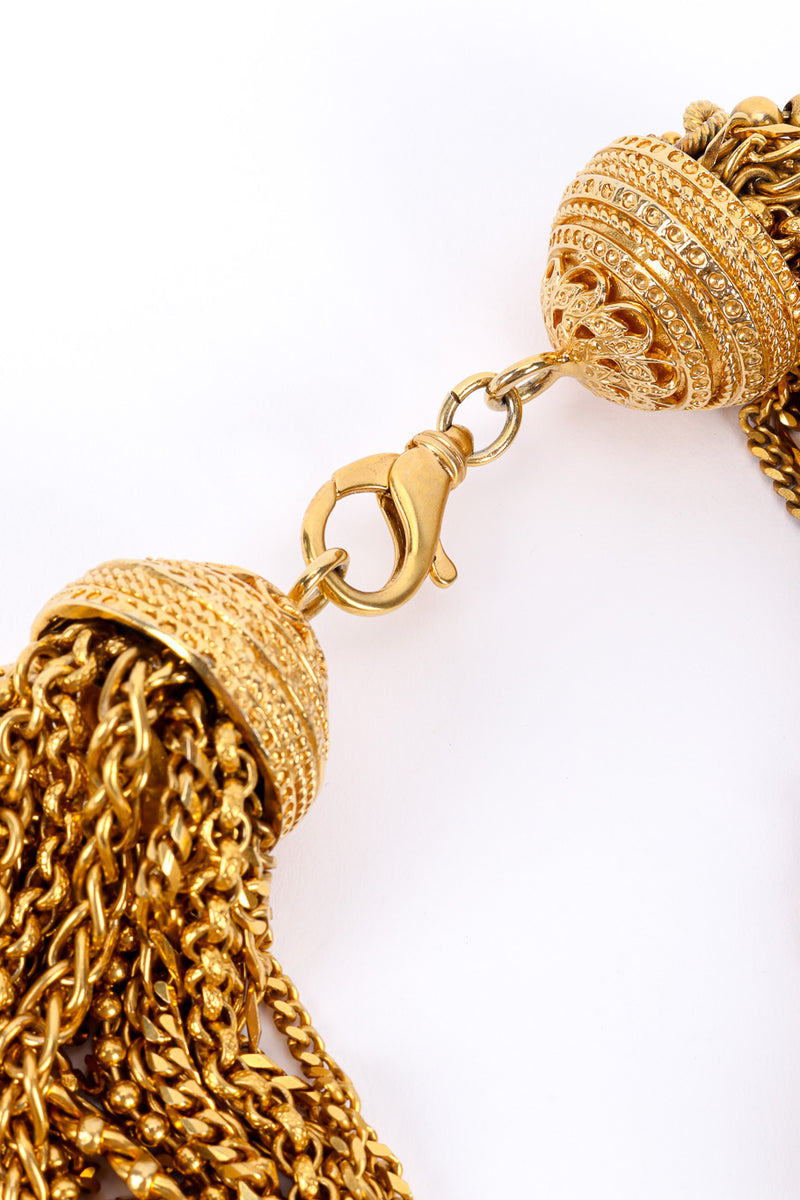 Layered chain statement necklace on white background clasp close @recessla