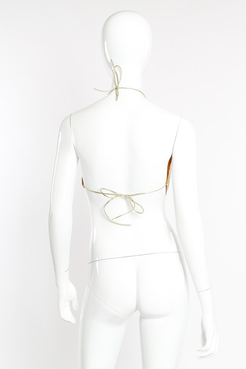Vintage Whiting & Davis Gold Mesh Halter Top back view on mannequin @Recessla