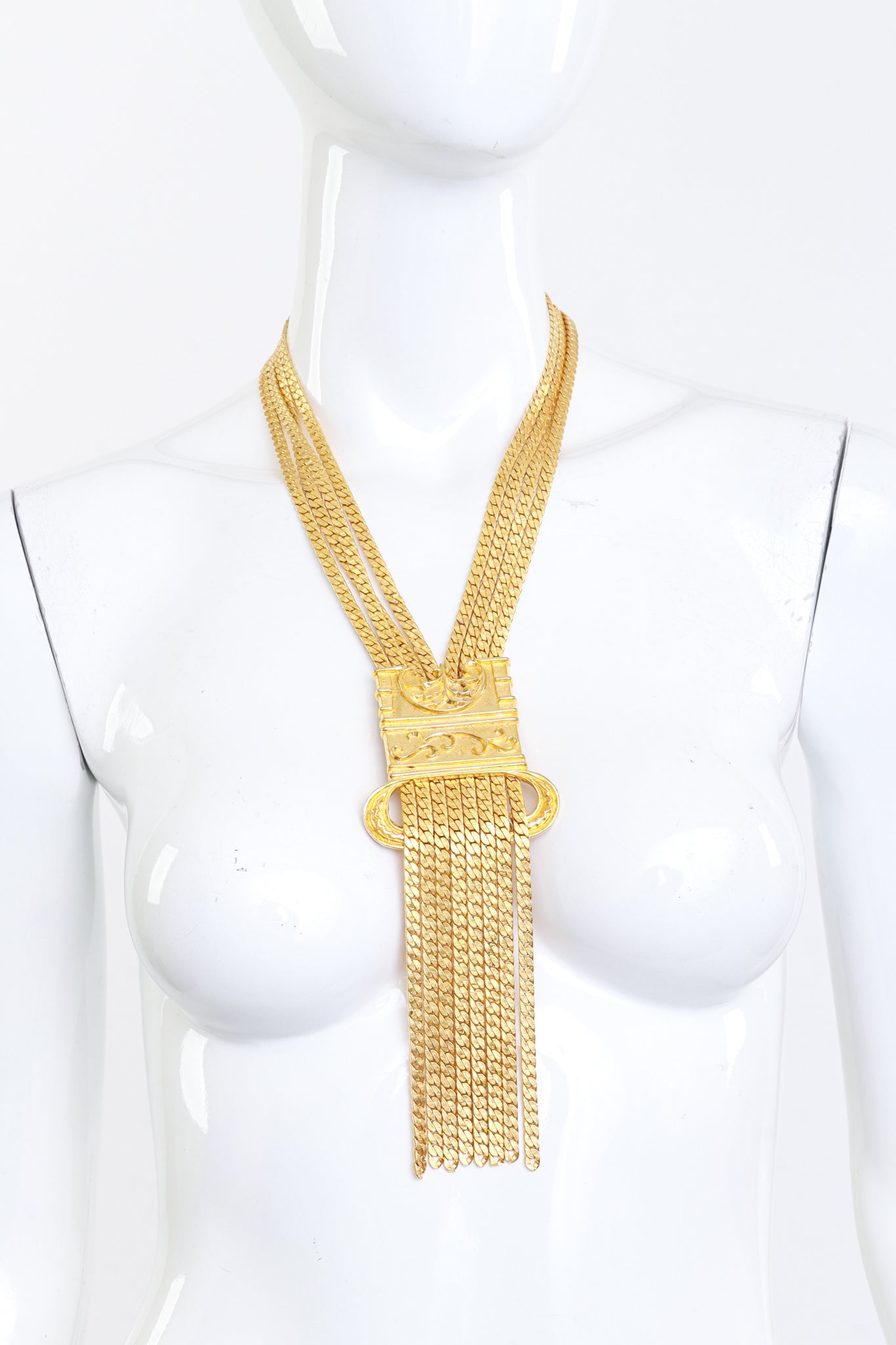 Vintage Chain Fringe Tablet Necklace on mannequin @recess la