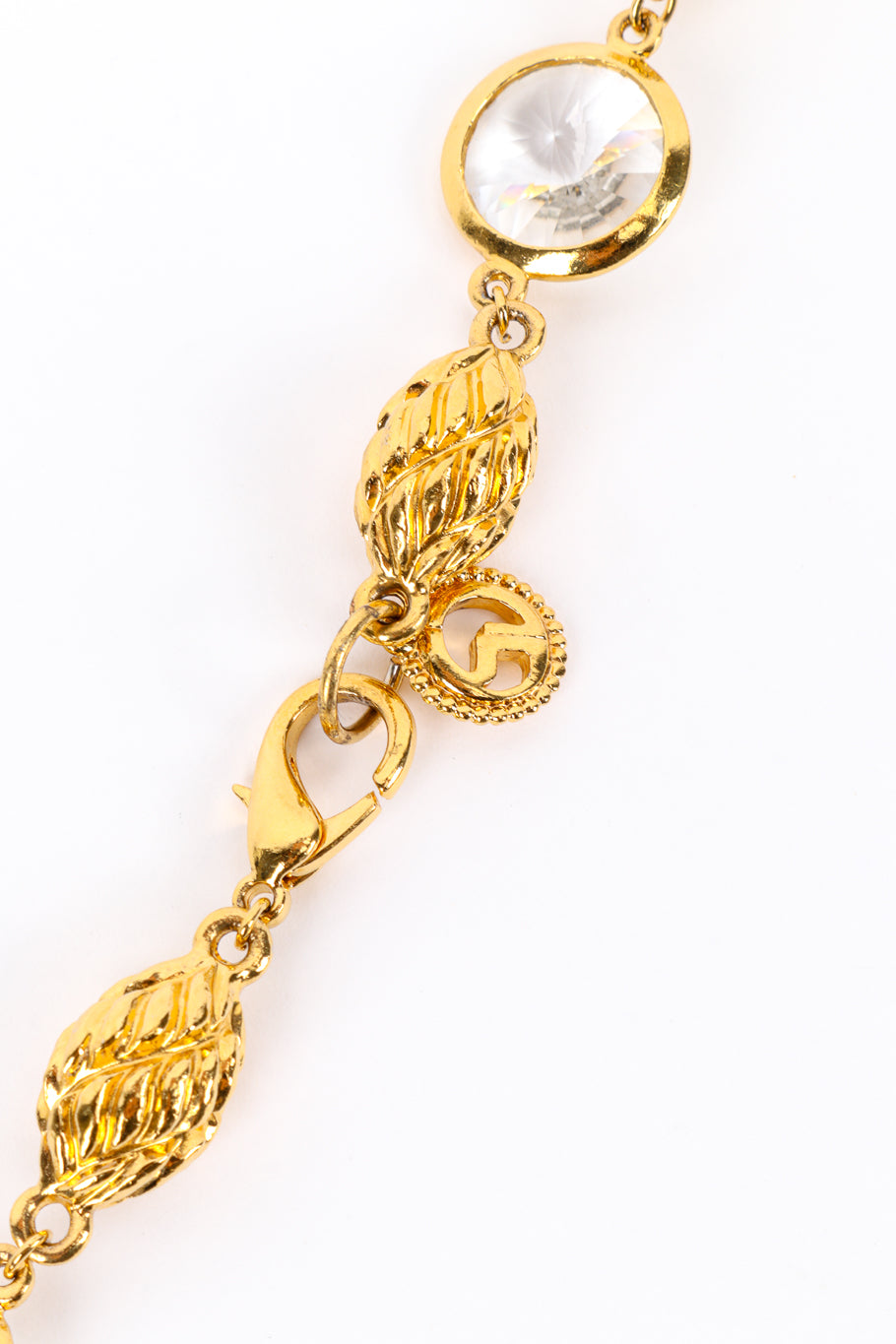 Vintage St. John Rivoli Crystal Link Necklace signature charm closeup @recess la