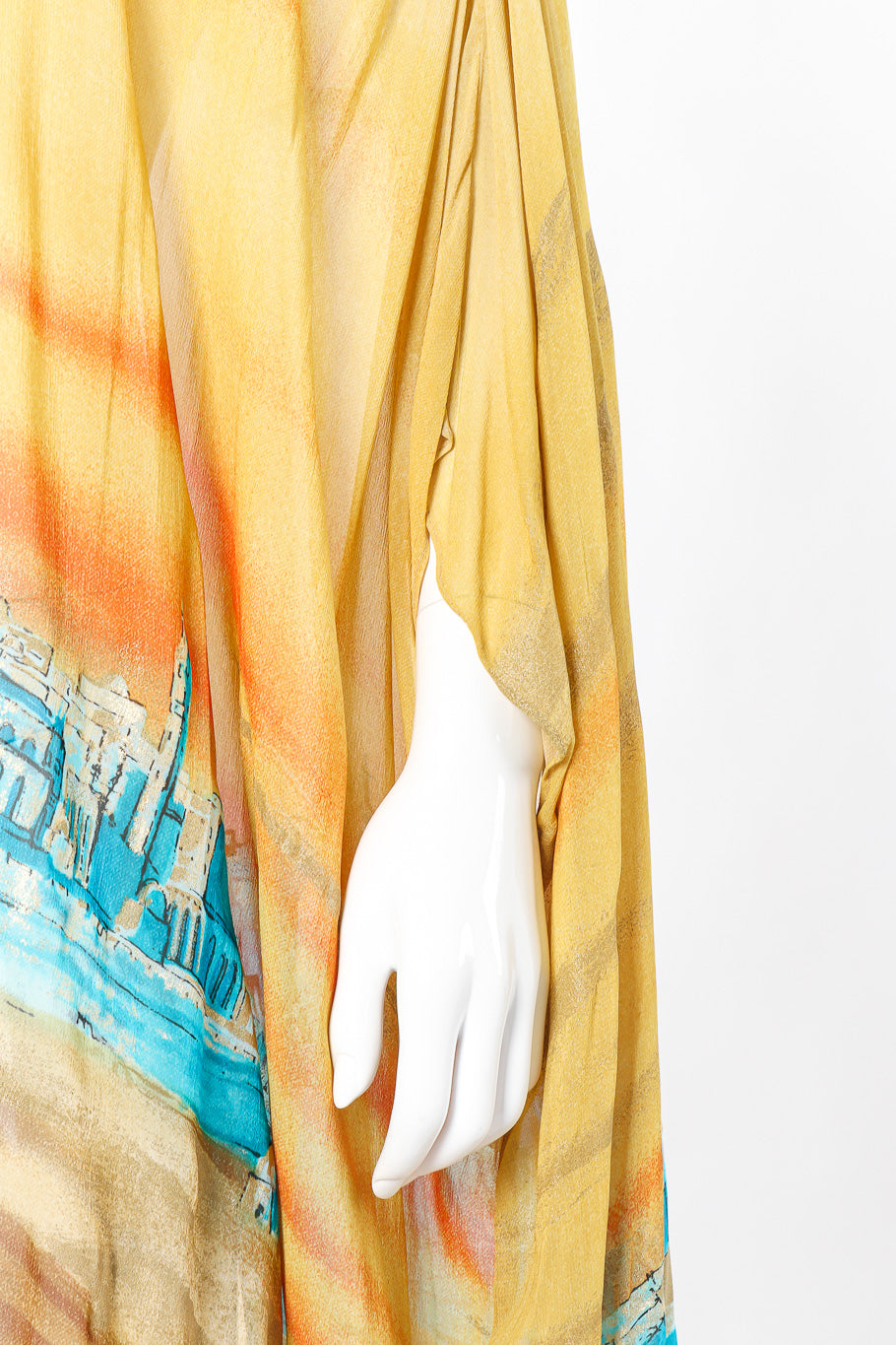 Caftan poncho dress by Gottex on mannequin sleeve close @recessla