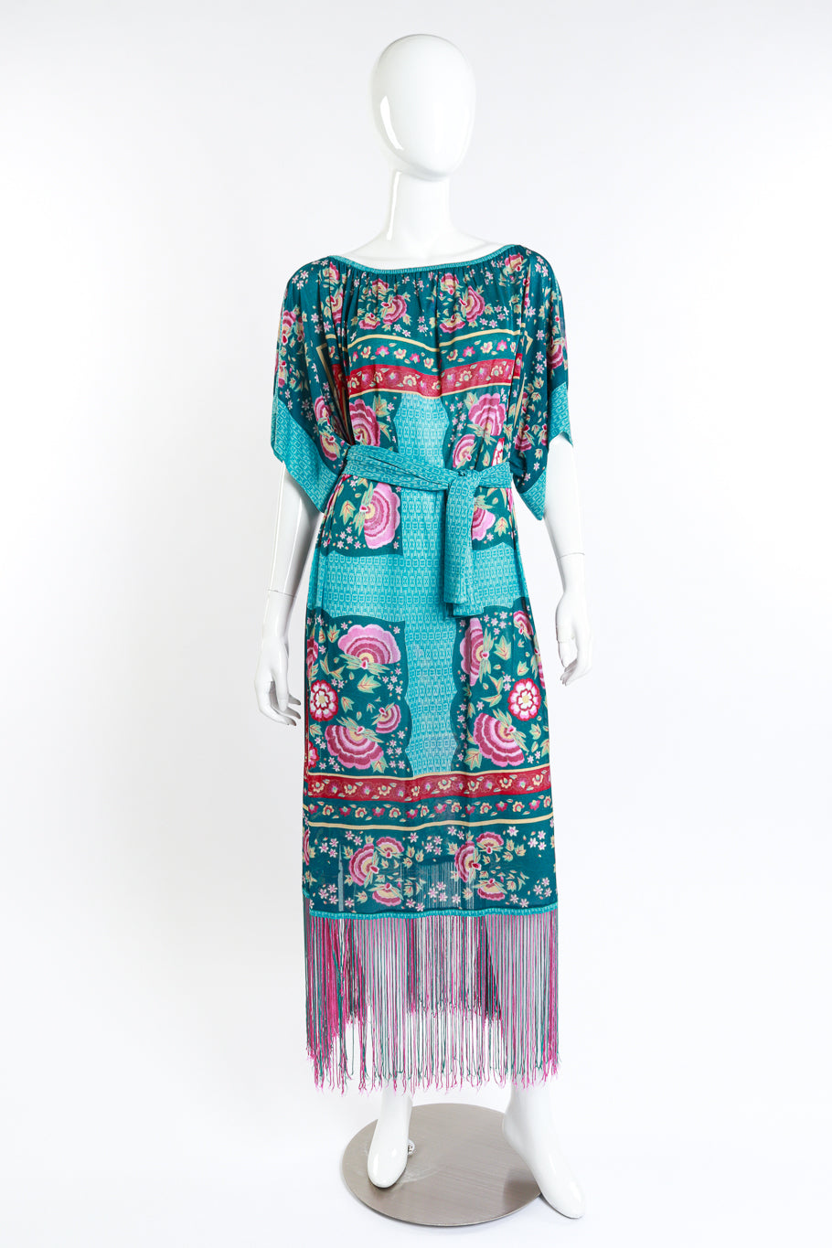 Vintage Gottex Floral Fringe Hem Dress front on mannequin @recess la