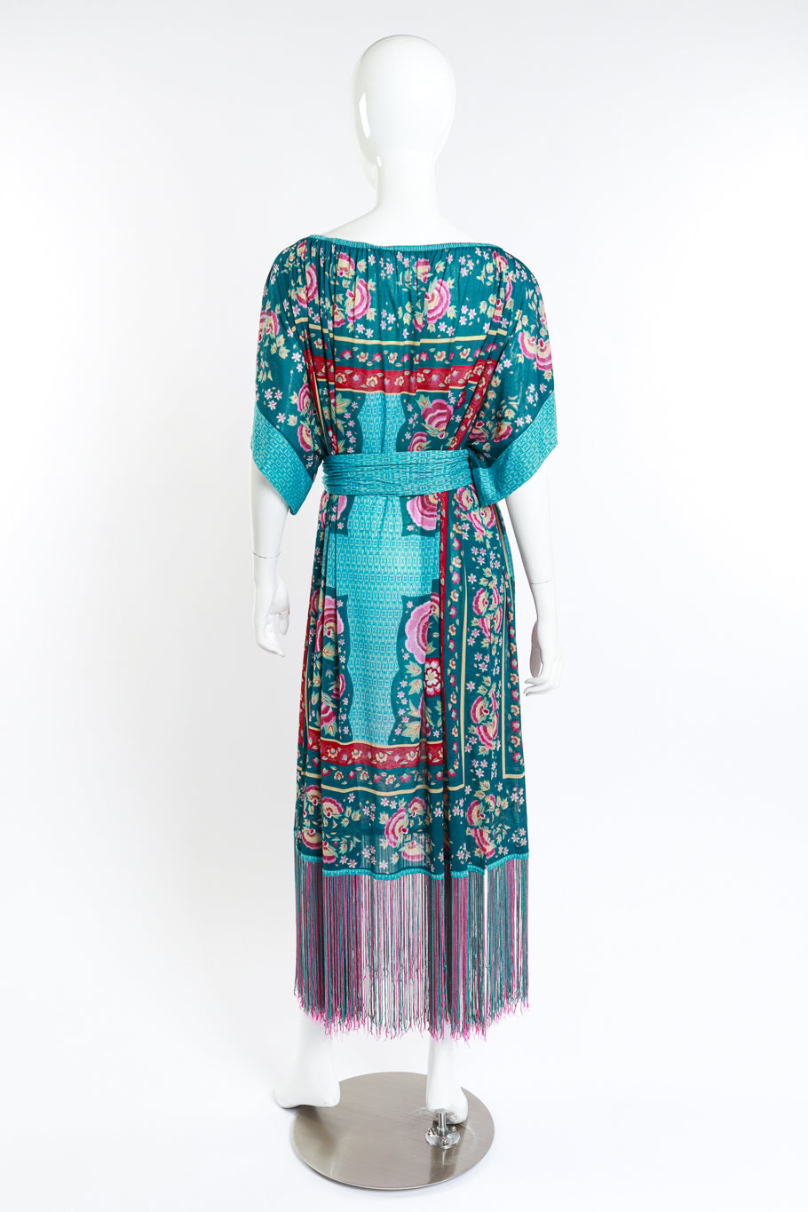 Vintage Gottex Floral Fringe Hem Dress back on mannequin @recess la
