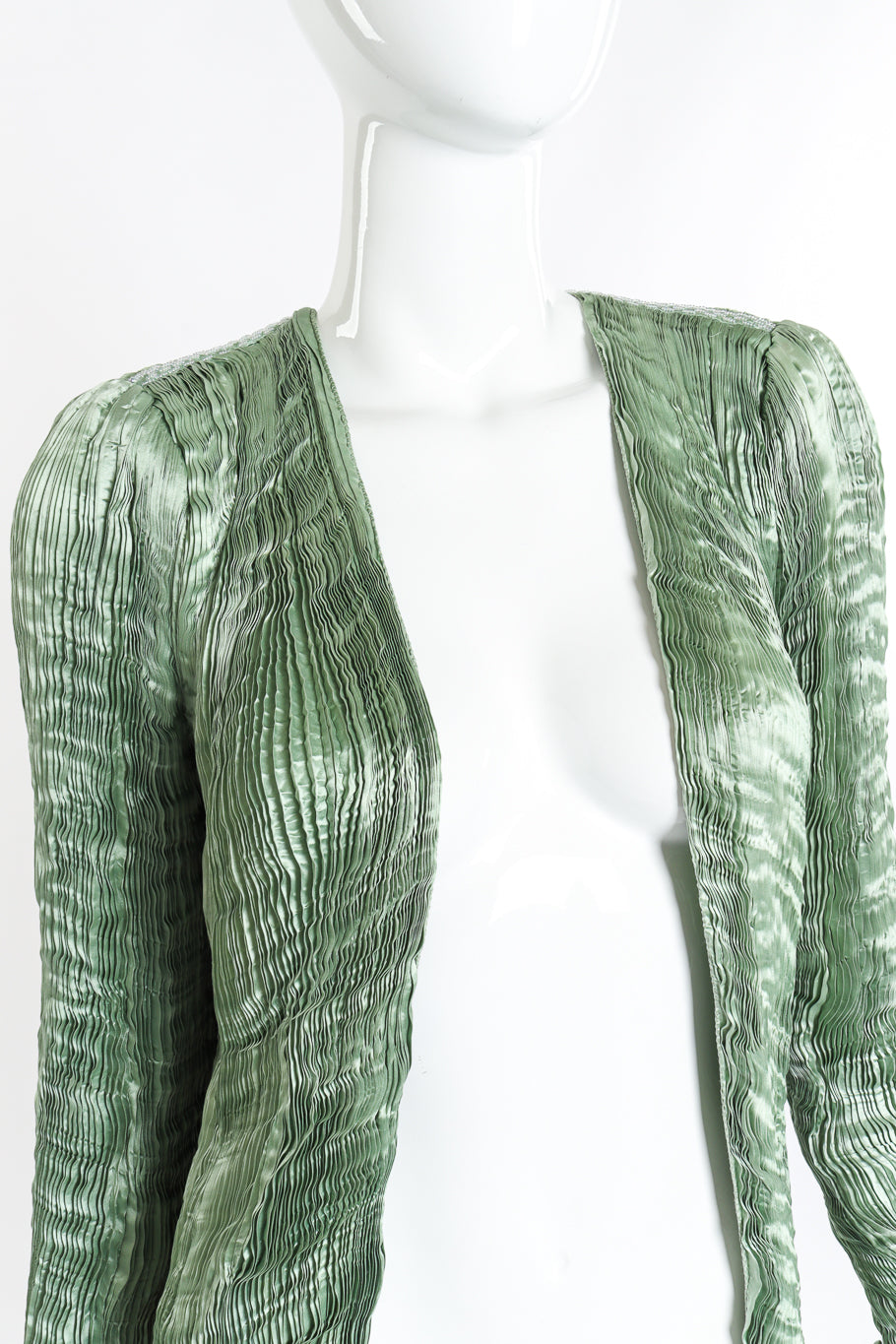 Vintage Patricia Lester Pleated Silk Jacket front on mannequin closeup @recess la