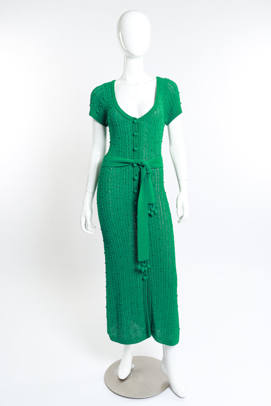 Vintage Bubble Knit Maxi Dress front mannequin with belt @RECESS LA