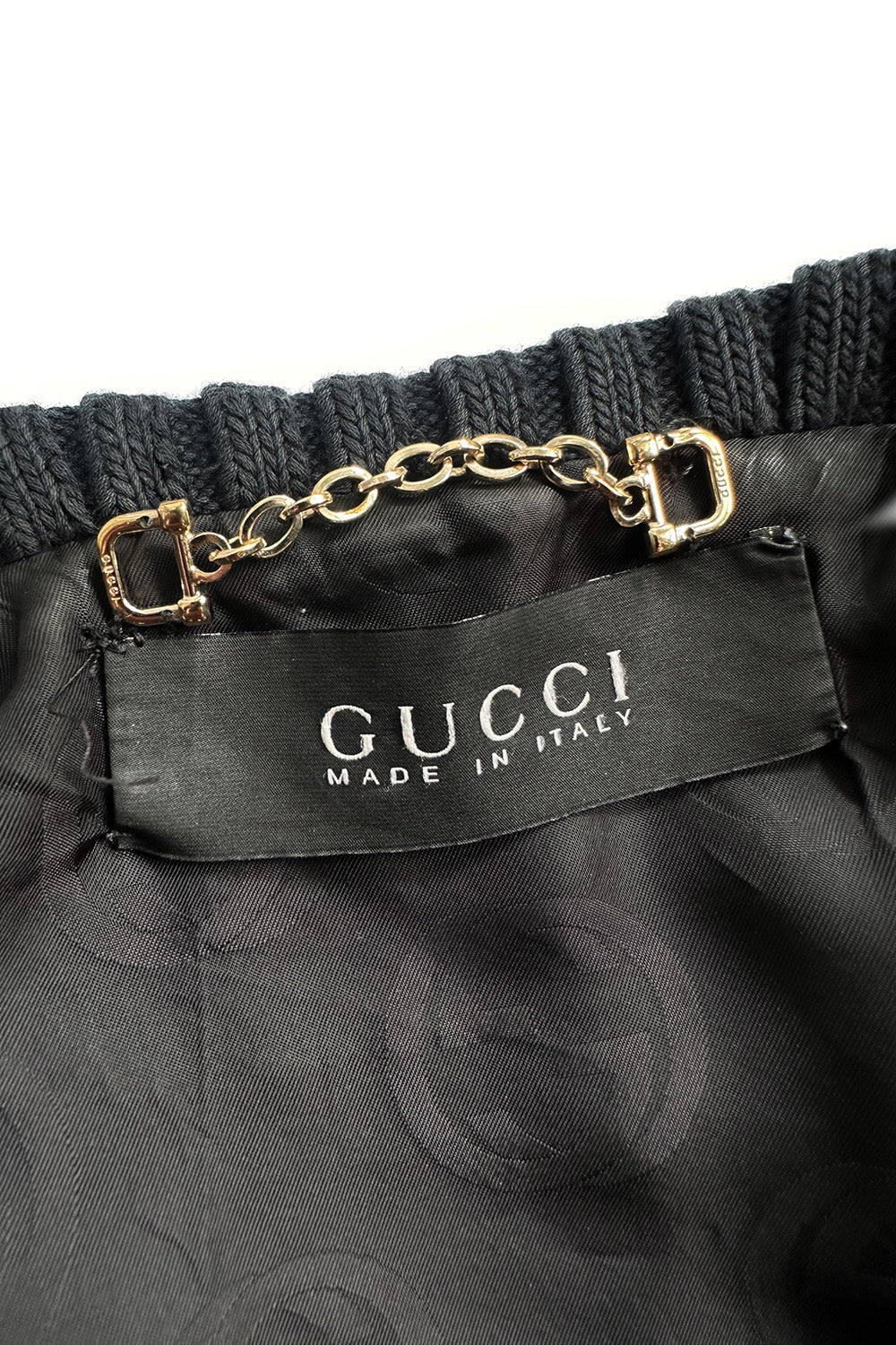 Gucci Knit Trim Leather Jacket signature label @recess la