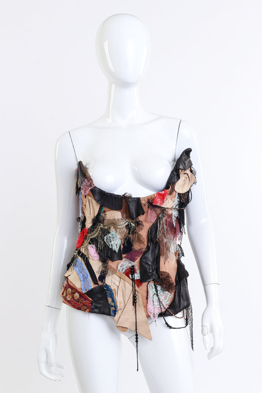 Lace & Leather Patchwork Underbust Corset by Guy Laroche on mannequin @recess LA