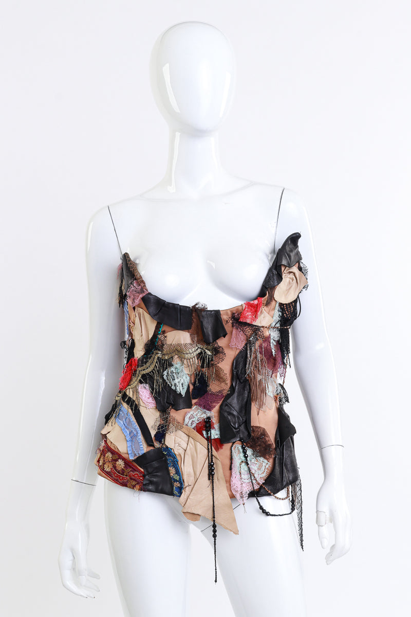 Lace & Leather Patchwork Underbust Corset by Guy Laroche on mannequin @recess LA