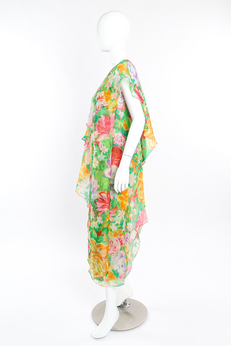 Vintage Guy Laroche Silk Floral Ruffle Dress left side view on mannequin @Recessla