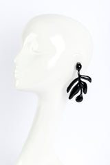 Vintage Oscar de la Renta Enamel Laurel Leaf Drop Earrings on mannequin @recess la