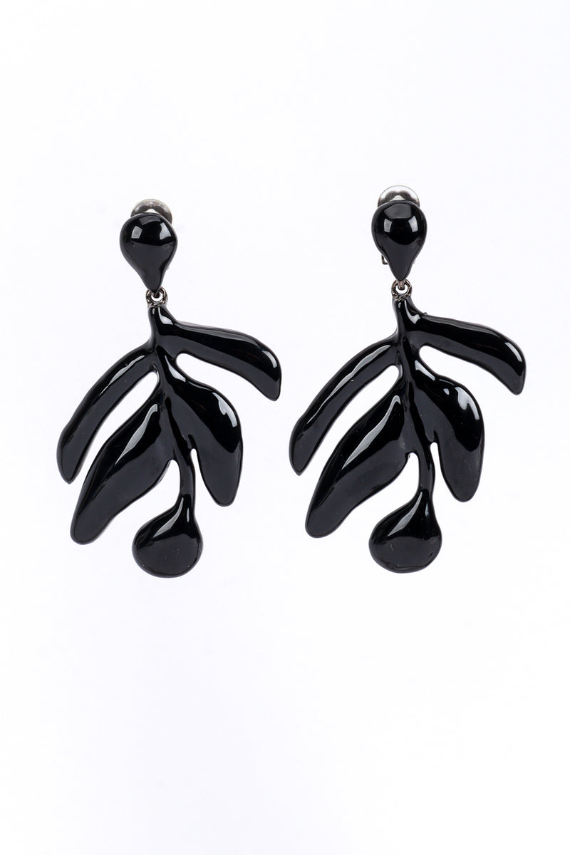 Vintage Oscar de la Renta Enamel Laurel Leaf Drop Earrings front @recess la