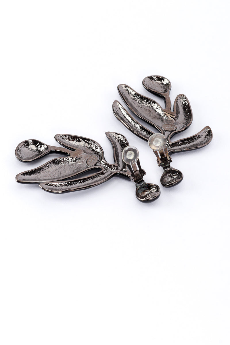 Vintage Oscar de la Renta Enamel Laurel Leaf Drop Earrings back clips open @recess la