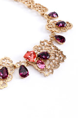 Vintage Oscar de la Renta Jeweled Filigree Plate Necklace detail @recess la