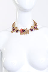 Vintage Oscar de la Renta Jeweled Filigree Plate Necklace on mannequin @recess la