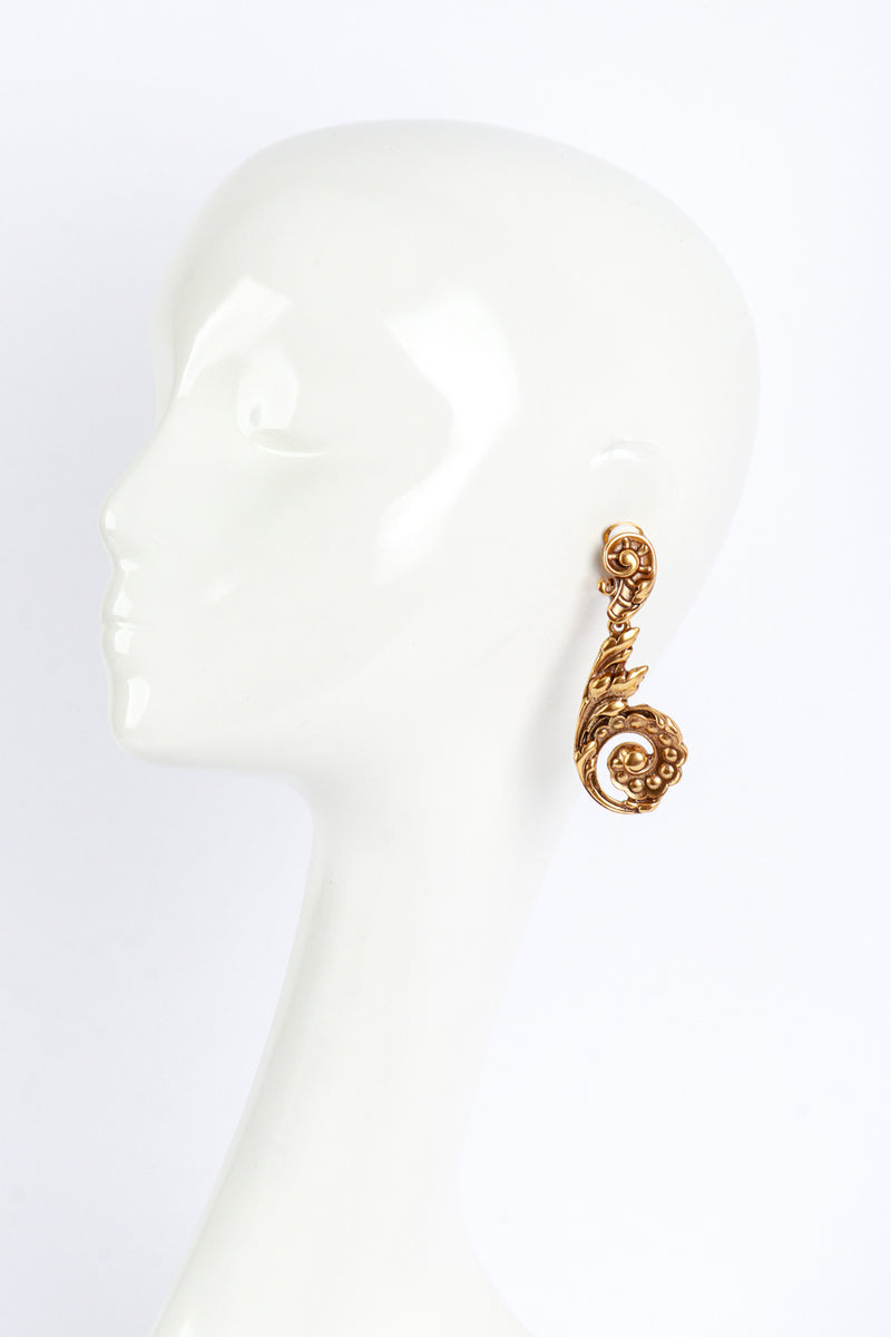 Vintage Oscar de la Renta Acanthus Scroll Drop Earrings on mannequin @recess la