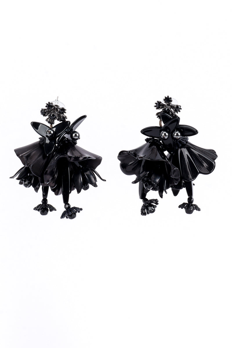 Vintage Oscar de la Renta Black Hibiscus Cluster Earrings front @recess la