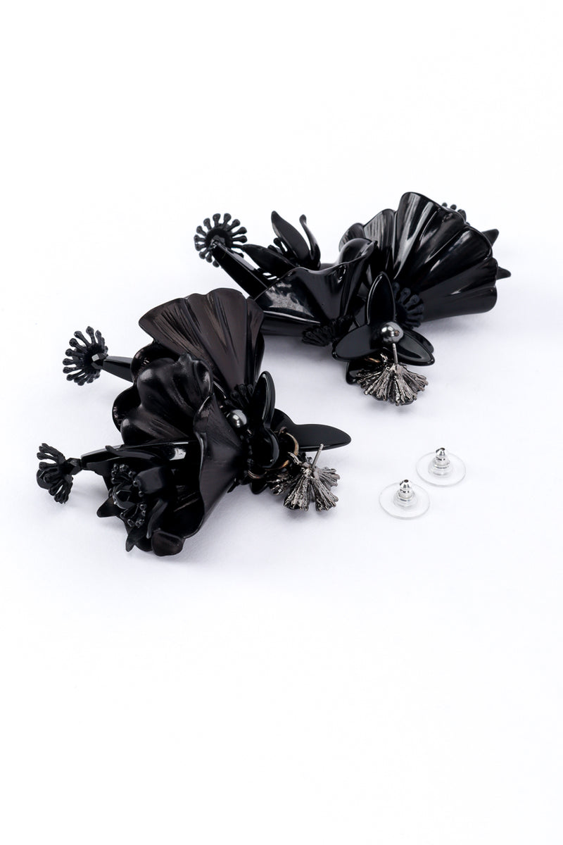 Vintage Oscar de la Renta Black Hibiscus Cluster Earrings post back @recess la