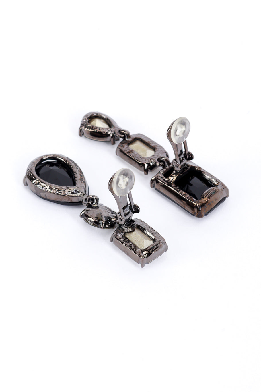 Vintage Oscar de la Renta Dark Crystal Gem Drop Earrings clips @RECESS LA