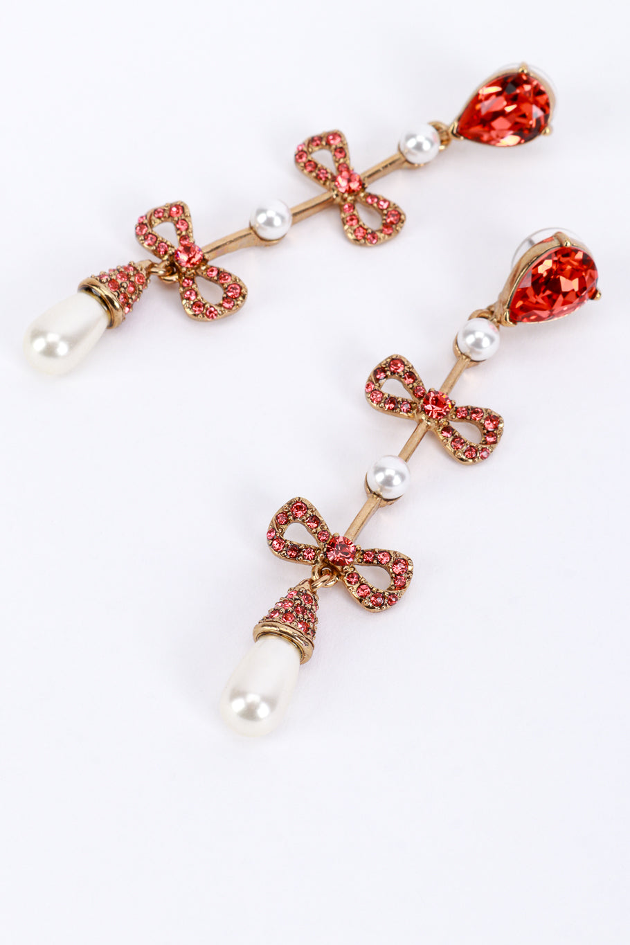 Vintage Oscar de la Renta Crystal Bows & Pearl Drop Earrings detail @RECESS LA