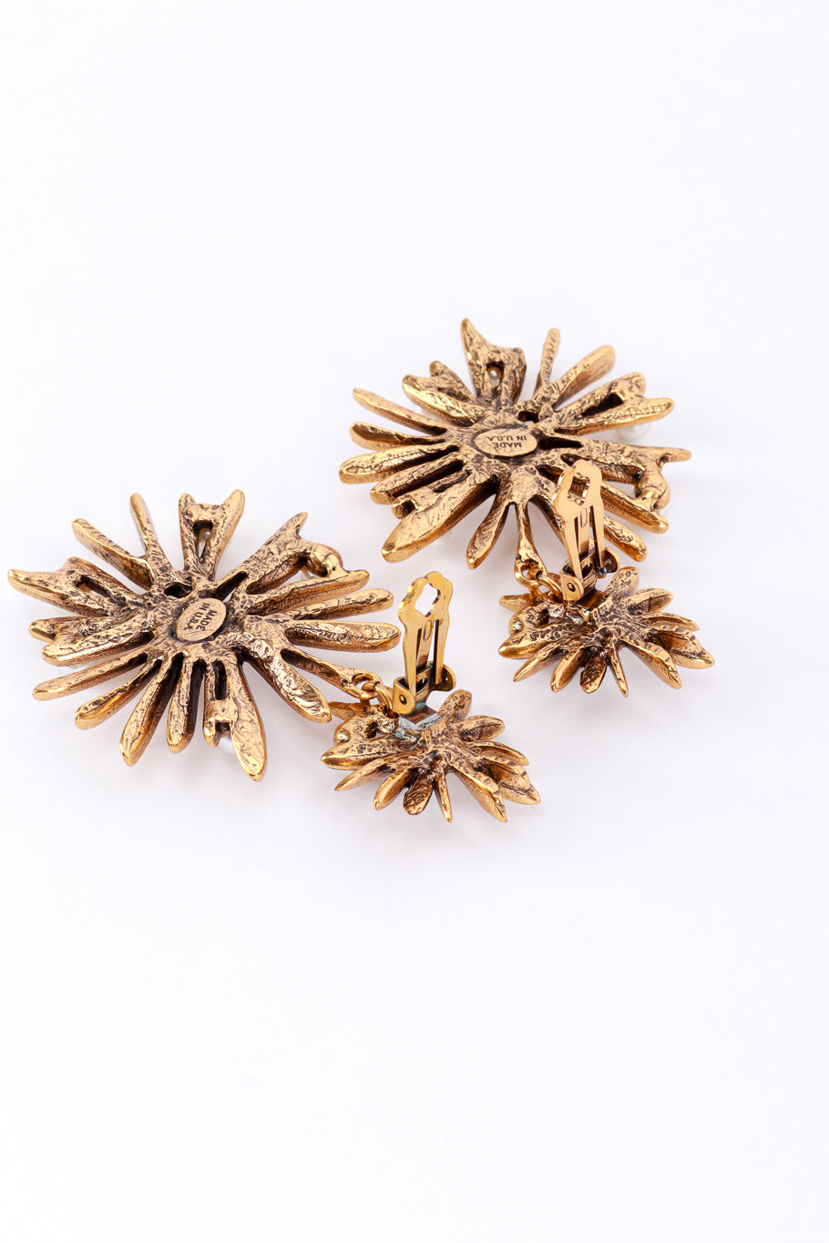 Vintage Oscar de la Renta Golden Sunburst Drop Earrings clips @RECESS LA