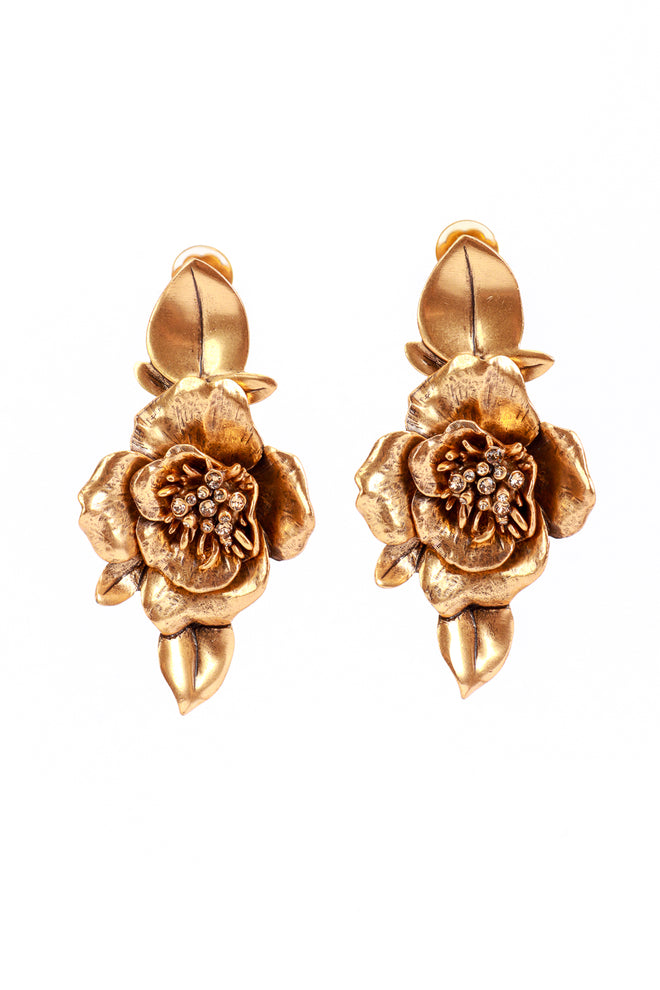 Vintage Oscar de la Renta Golden Rose Drop Earrings front @recess la