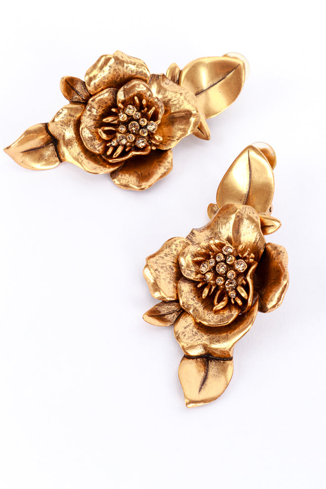 Vintage Oscar de la Renta Golden Rose Drop Earrings detail @recess la