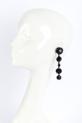 Vintage Oscar de la Renta Black Enamel & Crystal Drop Earrings on mannequin @recess la