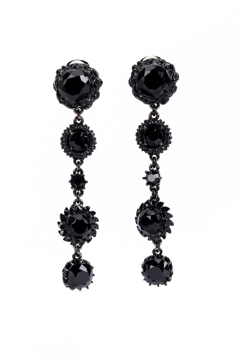 Vintage Oscar de la Renta Black Enamel & Crystal Drop Earrings front @recess la