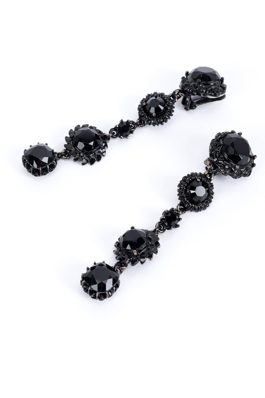 Vintage Oscar de la Renta Black Enamel & Crystal Drop Earrings detail @recess la