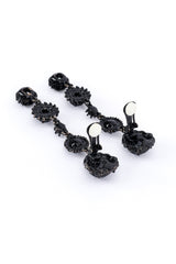 Vintage Oscar de la Renta Black Enamel & Crystal Drop Earrings back clips open @recess la