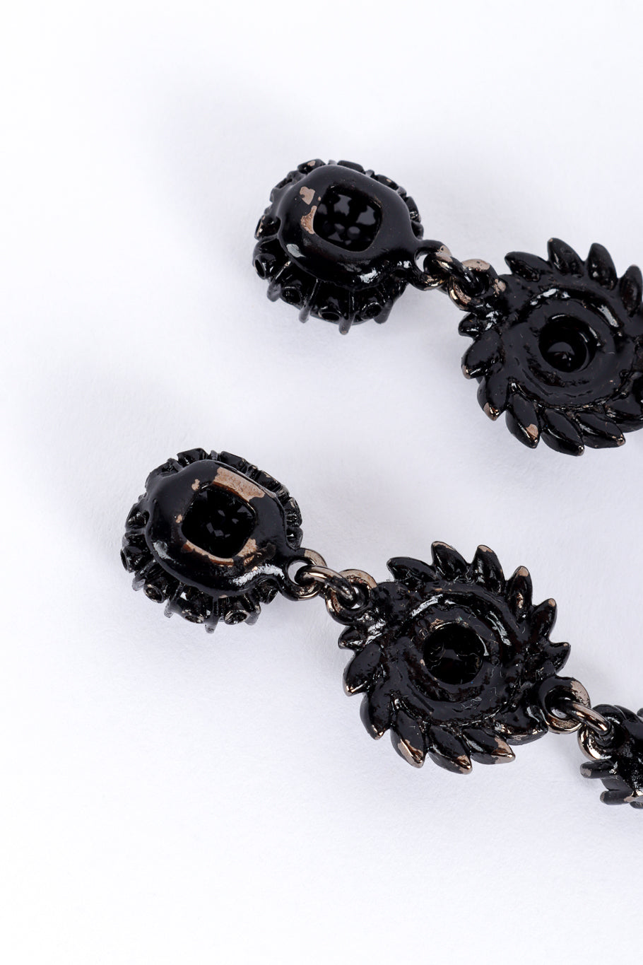 Vintage Oscar de la Renta Black Enamel & Crystal Drop Earrings enamel wear @recess la