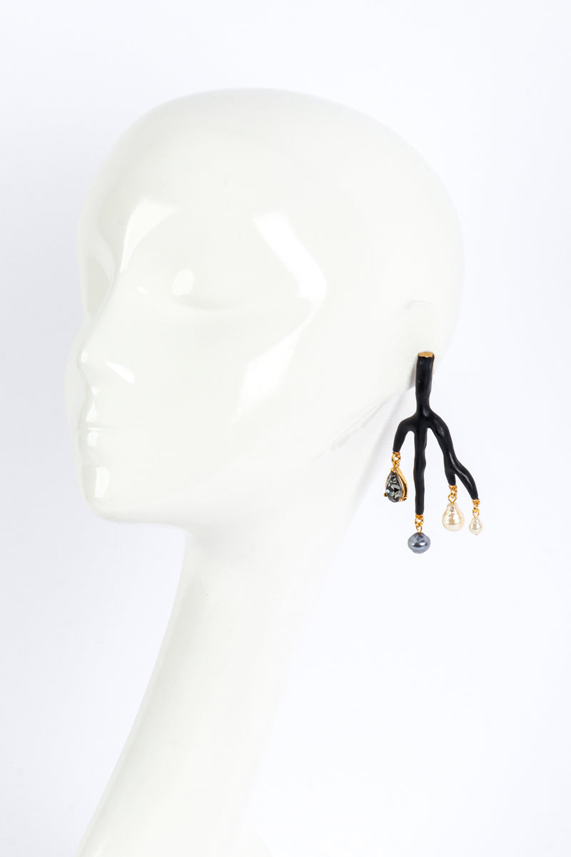 Oscar de le Renta Beaded Matte Black Branch Earrings on mannequin @recess la