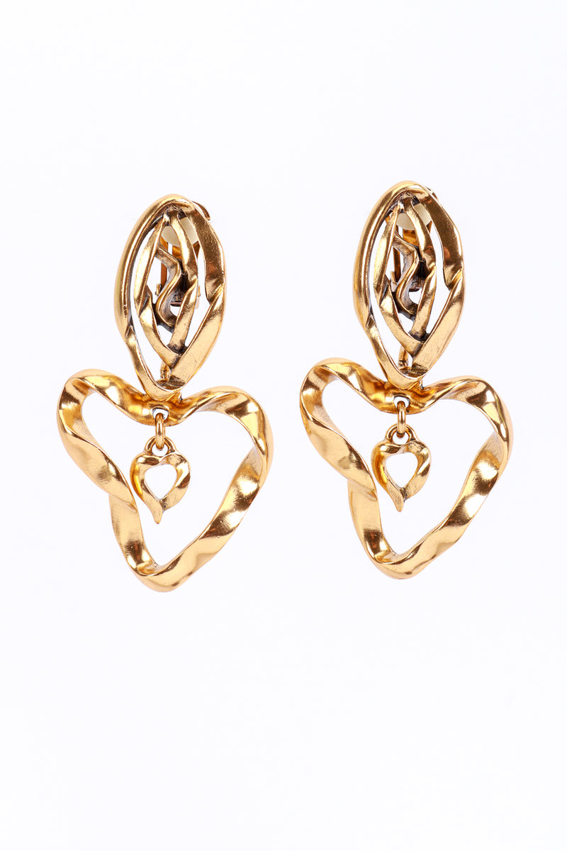 Vintage Oscar de la Renta Wavy Heart Drop Earrings front @recess la