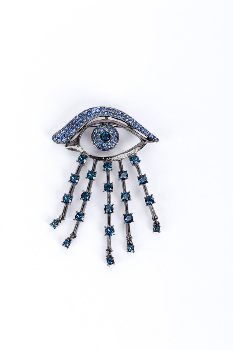 Vintage Oscar de la Renta Blue Rhinestone Bursting Eye Brooch front @recess la