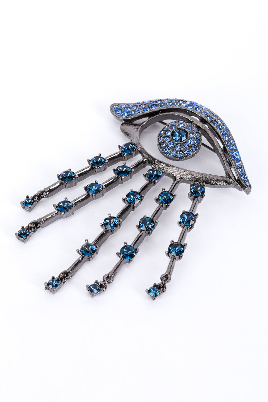 Vintage Oscar de la Renta Blue Rhinestone Bursting Eye Brooch detail @recess la