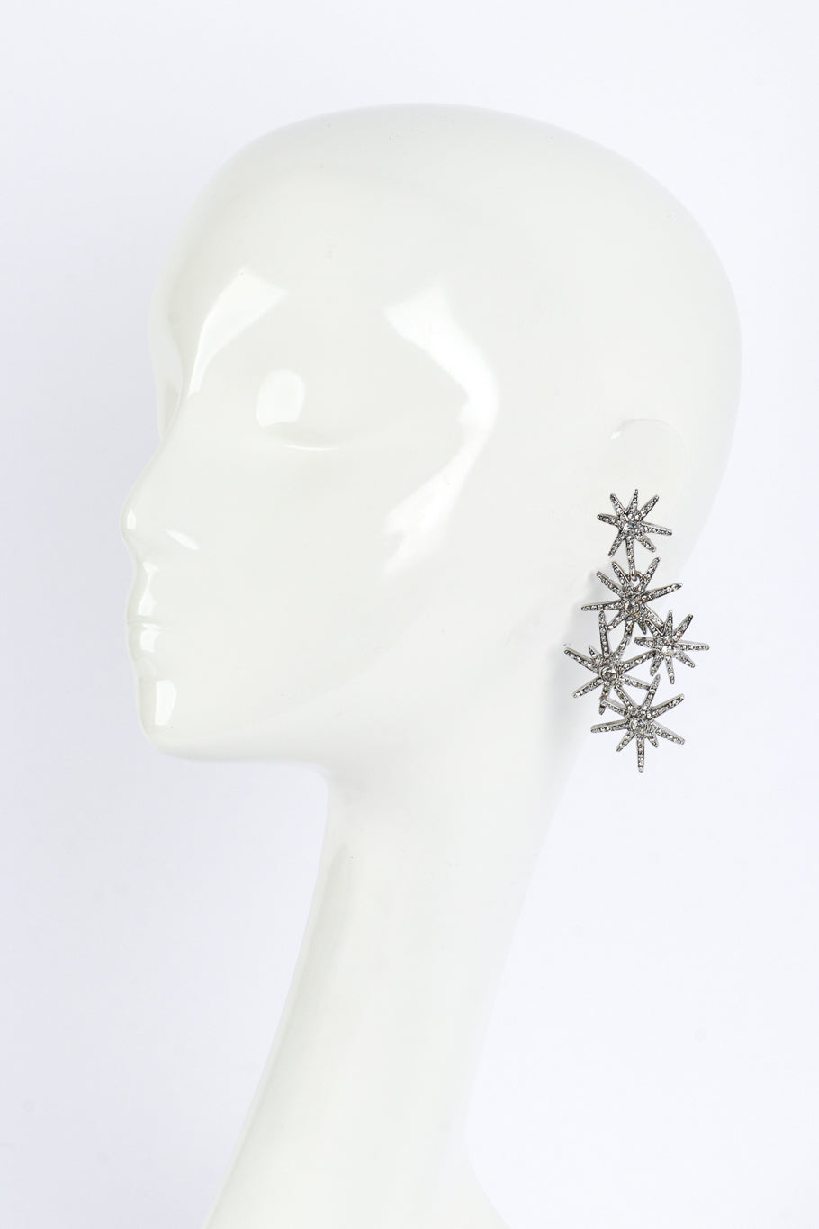 Vintage Oscar de la Renta Rhinestone Starburst Cluster Drop Earrings on mannequin @recess la