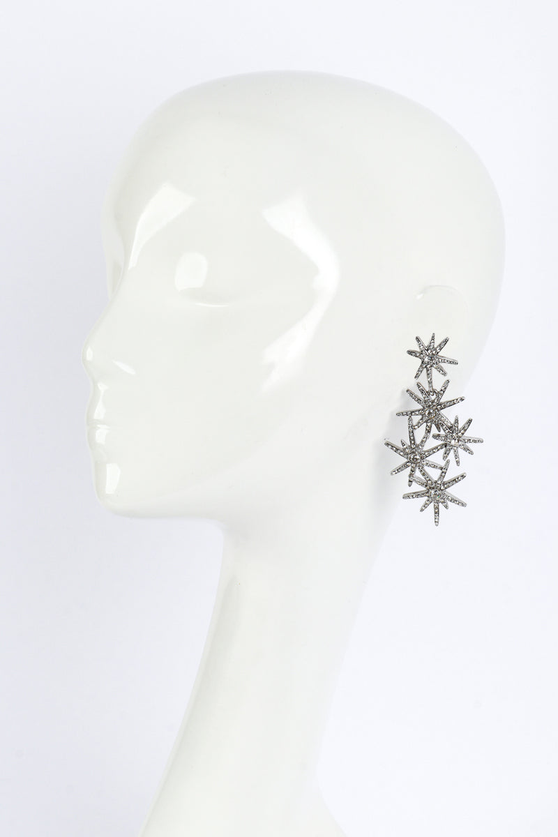 Vintage Oscar de la Renta Rhinestone Starburst Cluster Drop Earrings on mannequin @recess la