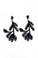 Vintage Oscar de la Renta Black Enamel Tulip Drop Earrings front @recess la 