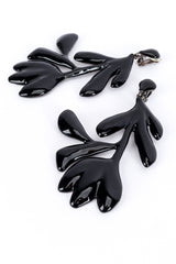 Vintage Oscar de la Renta Black Enamel Tulip Drop Earrings detail @recess la