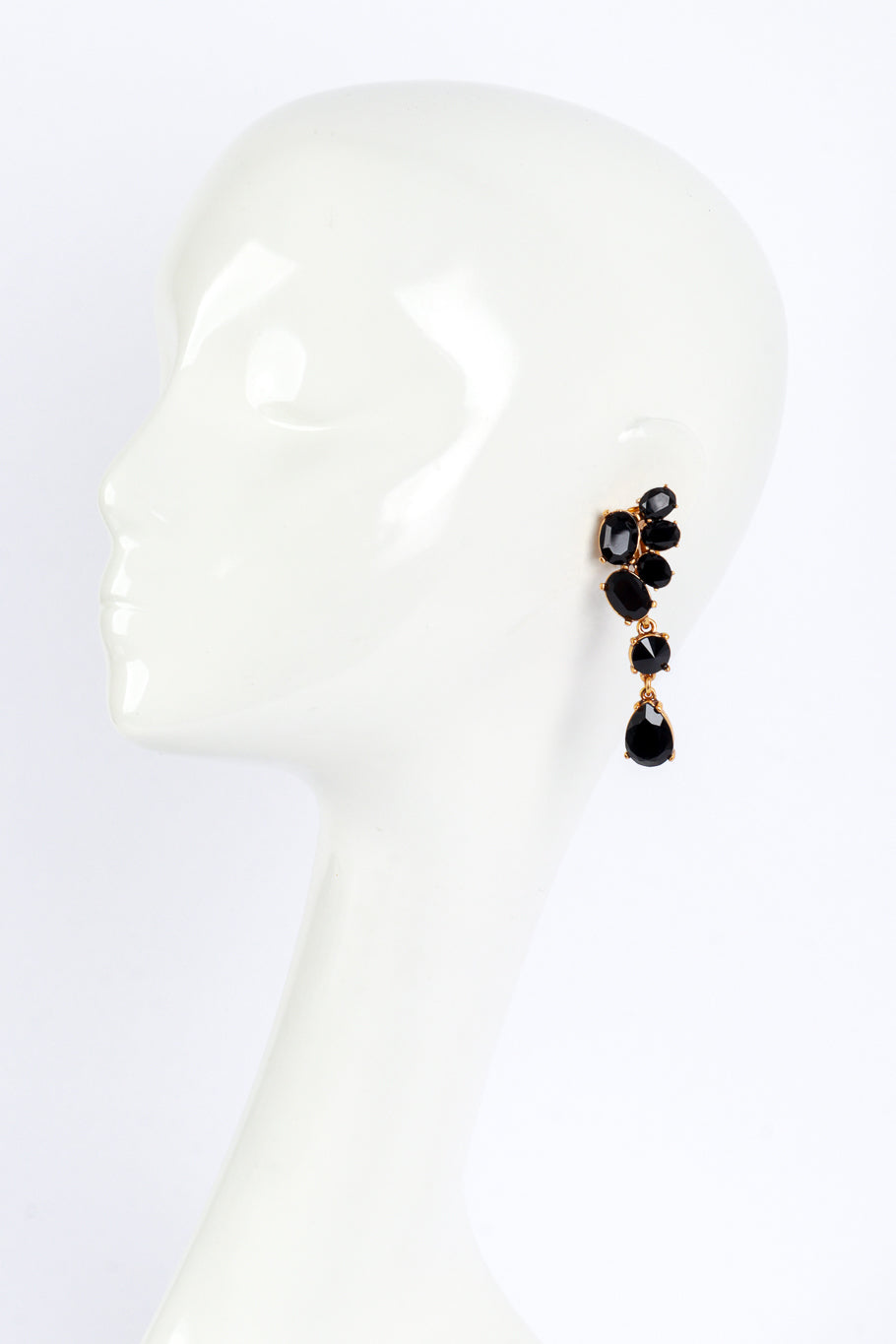 Vintage Oscar de la Renta Black Gem Cluster Drop Earrings on mannequin @recess la