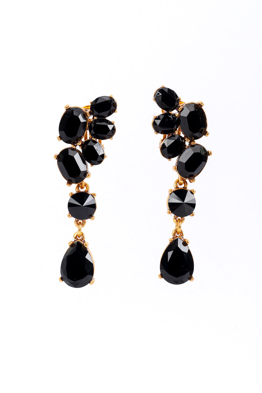 Vintage Oscar de la Renta Black Gem Cluster Drop Earrings front @recess la