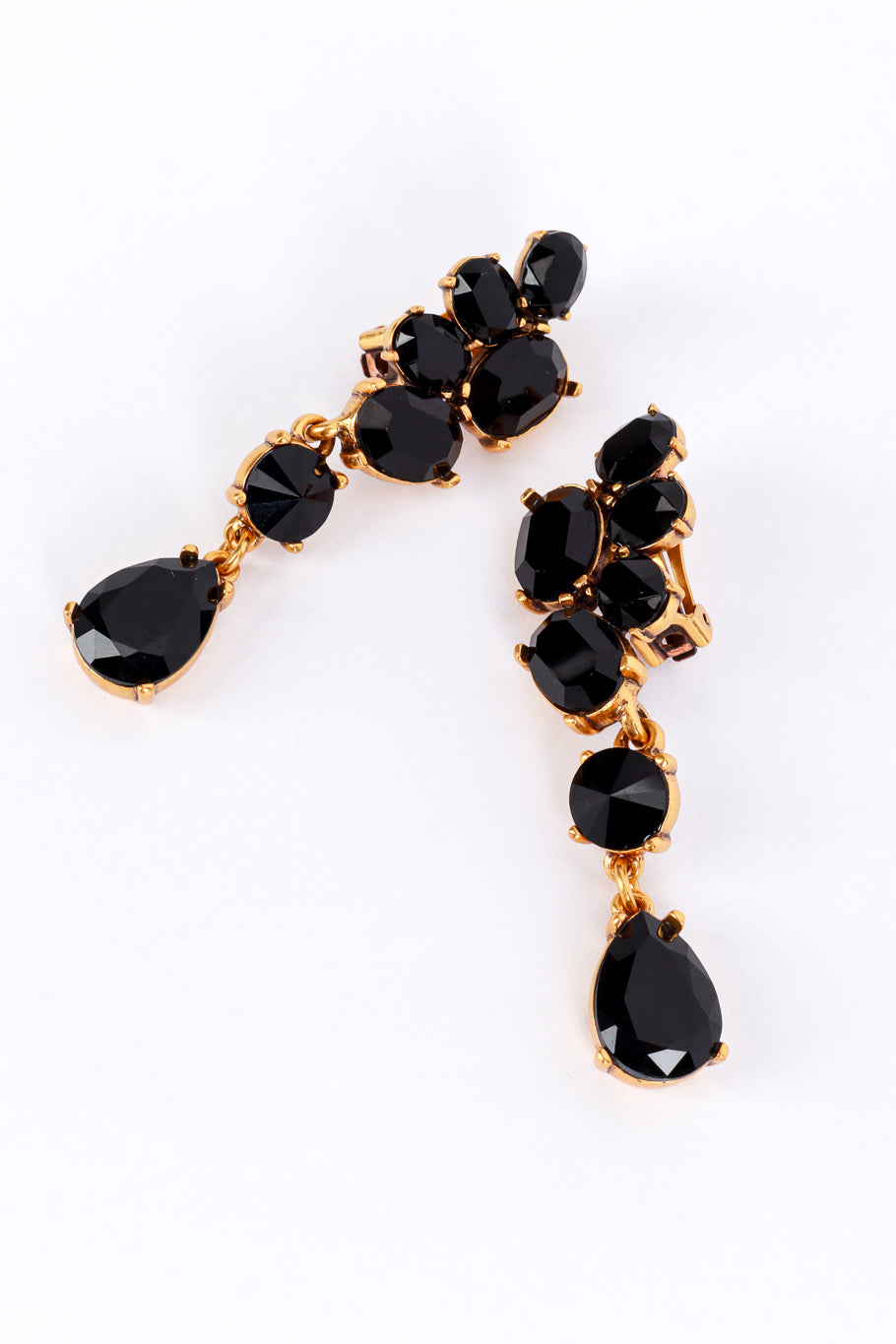 Vintage Oscar de la Renta Black Gem Cluster Drop Earrings detail @recess la