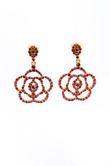 Vintage Oscar de la Renta Ruby Rhinestone Camellia Drop Earrings front @recess la