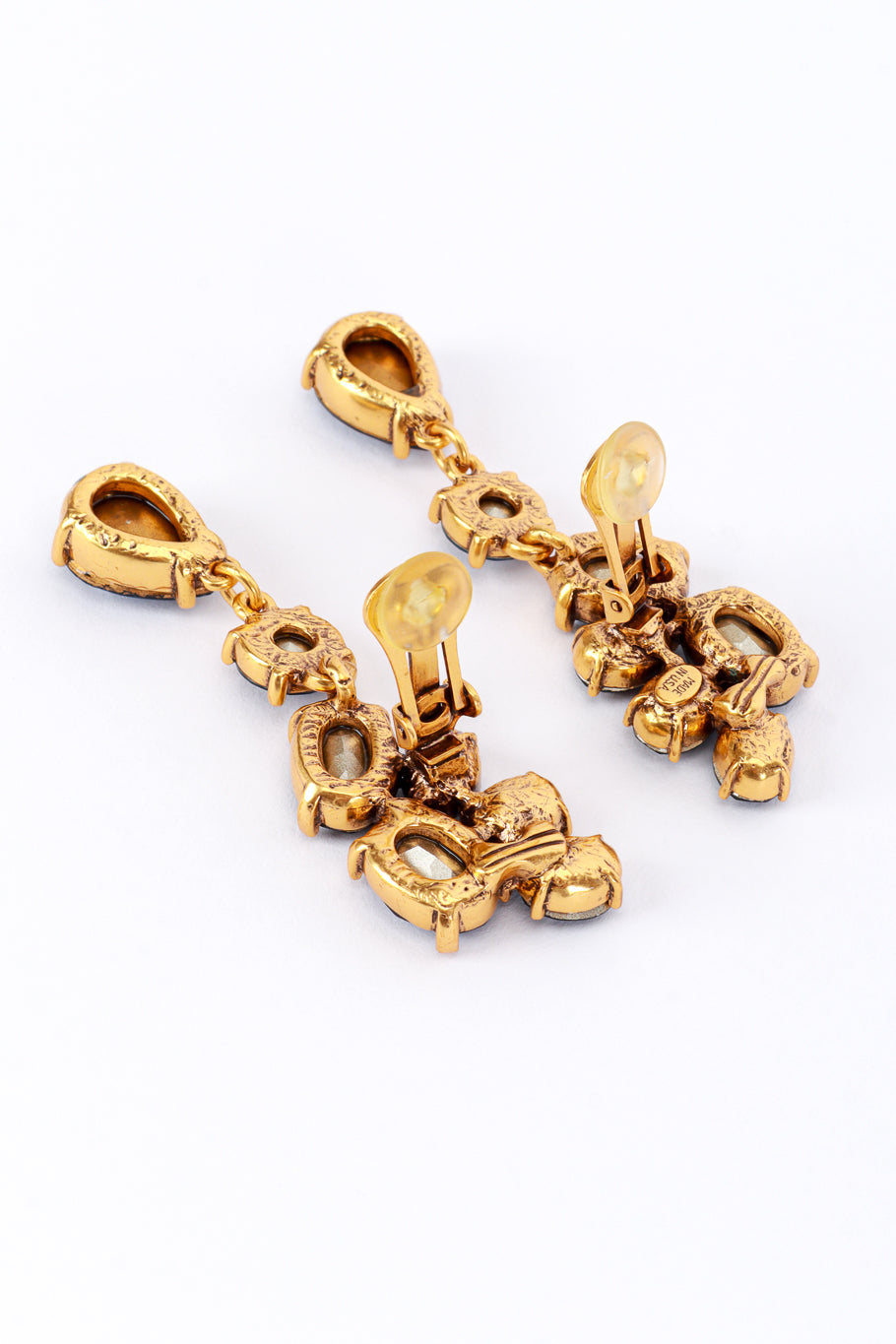 Vintage Oscar de la Renta Blue Gem Cluster Drop Earrings back clips open @recess la