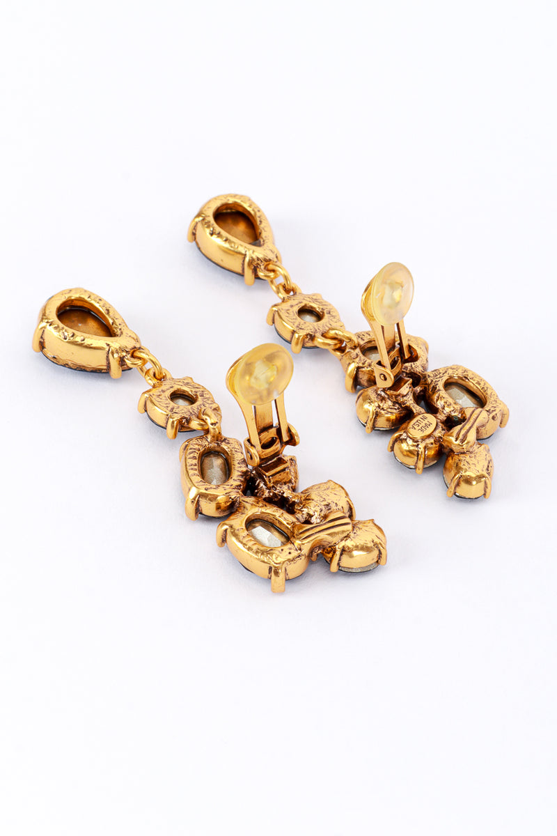 Vintage Oscar de la Renta Blue Gem Cluster Drop Earrings back clips open @recess la