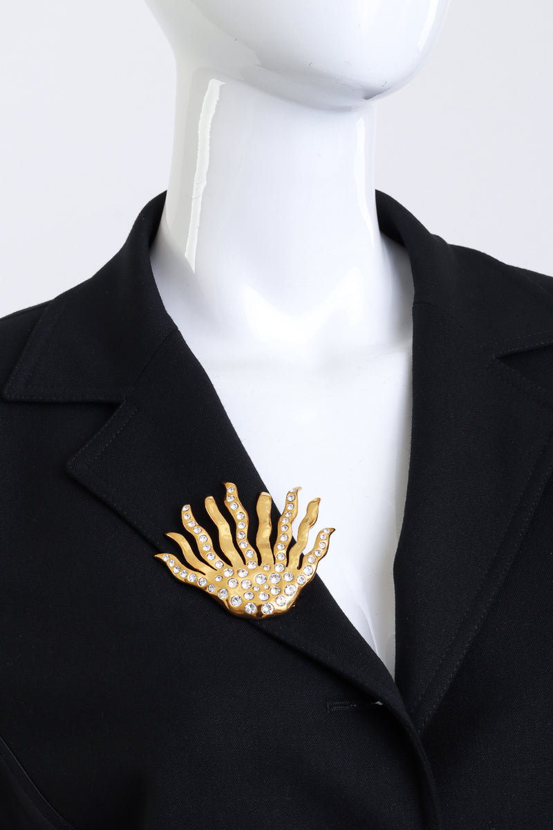 Vintage Oscar de la Renta Abstract Palm Crystal Brooch on mannequin @recess la