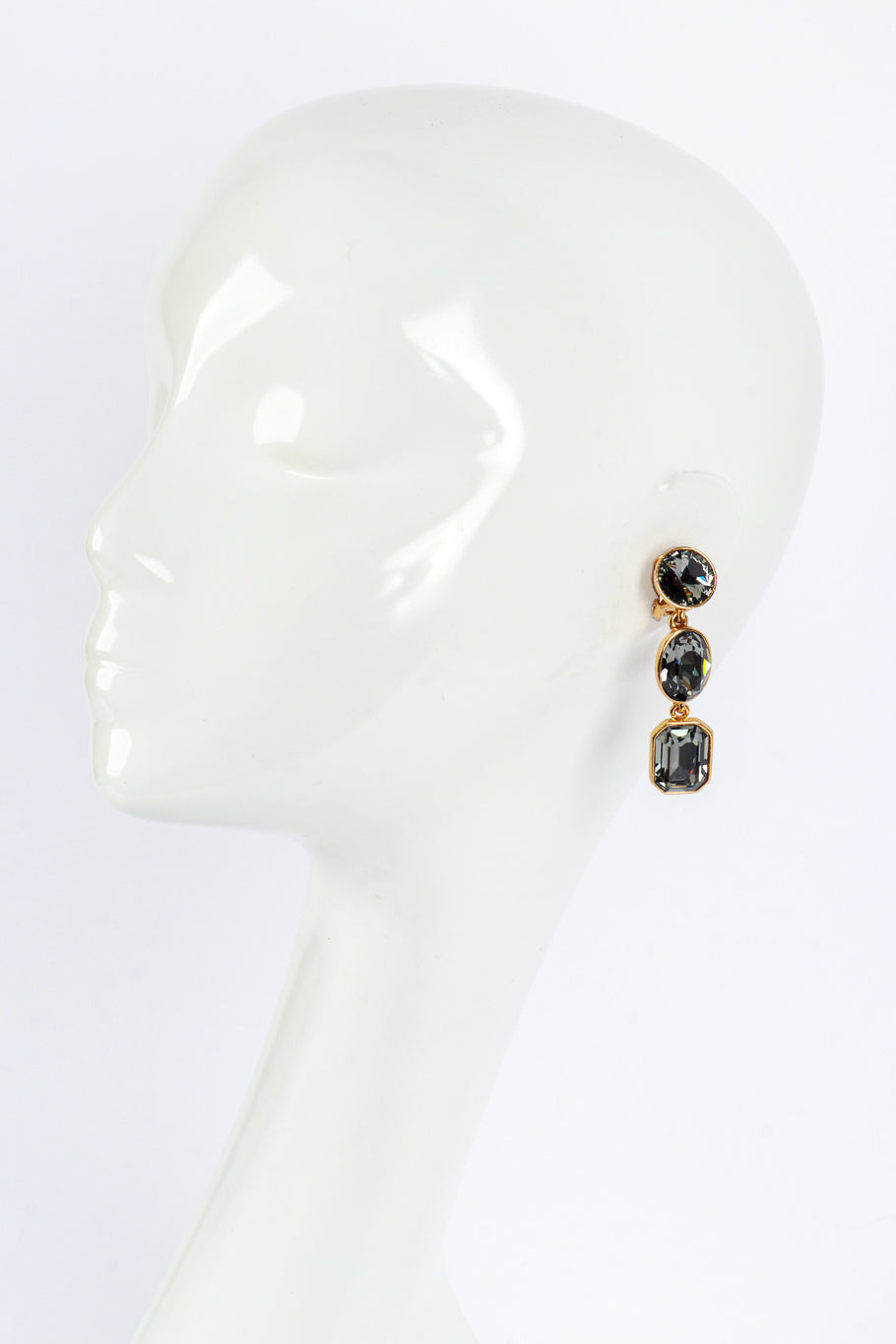 Vintage Oscar de la Renta Smoky Crystal Link Drop Earrings on mannequin @recess la