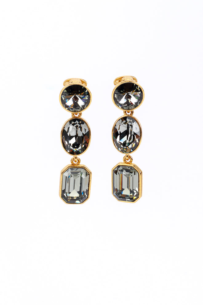 Vintage Oscar de la Renta Smoky Crystal Link Drop Earrings front @recess la