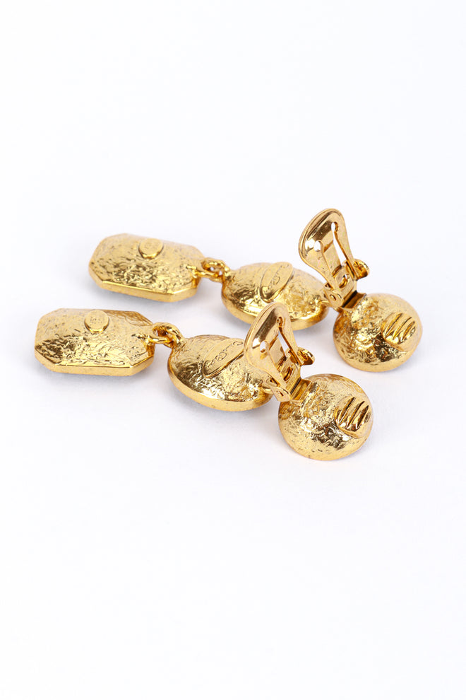 Vintage Oscar de la Renta Smoky Crystal Link Drop Earrings back clips open @recess la