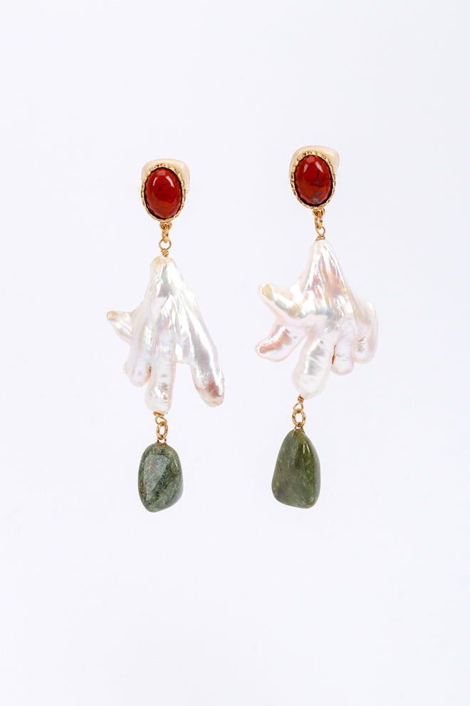Vintage Oscar de la Renta Abstract Pearl & Stone Drop Earrings front @recess la